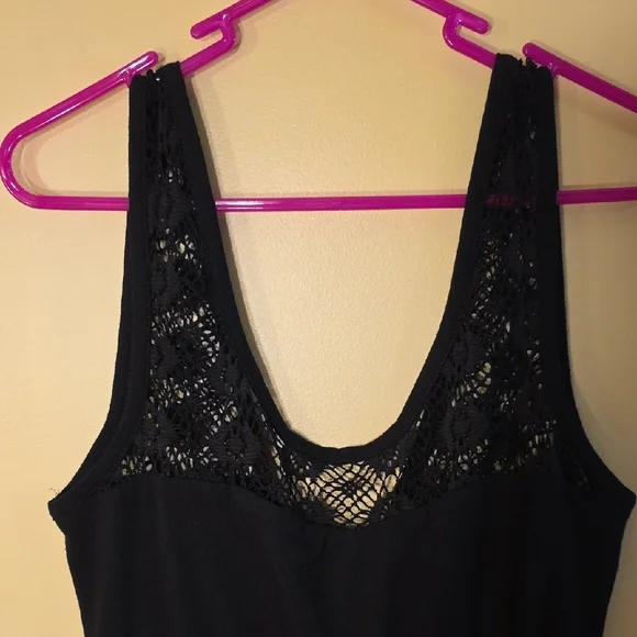 Pacific Beach Elegant Black Lace Top Swim Coverup w/Tie Up Detail - Picture 3 of 10